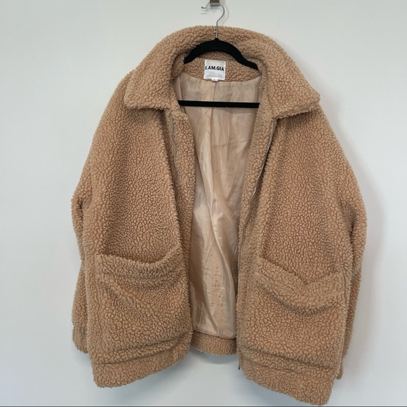 I.AM.GIA Pixie Pile Fleece Coat Tan Brown Zip Teddy Jacket Women’s Size Large - Picture 2 of 5